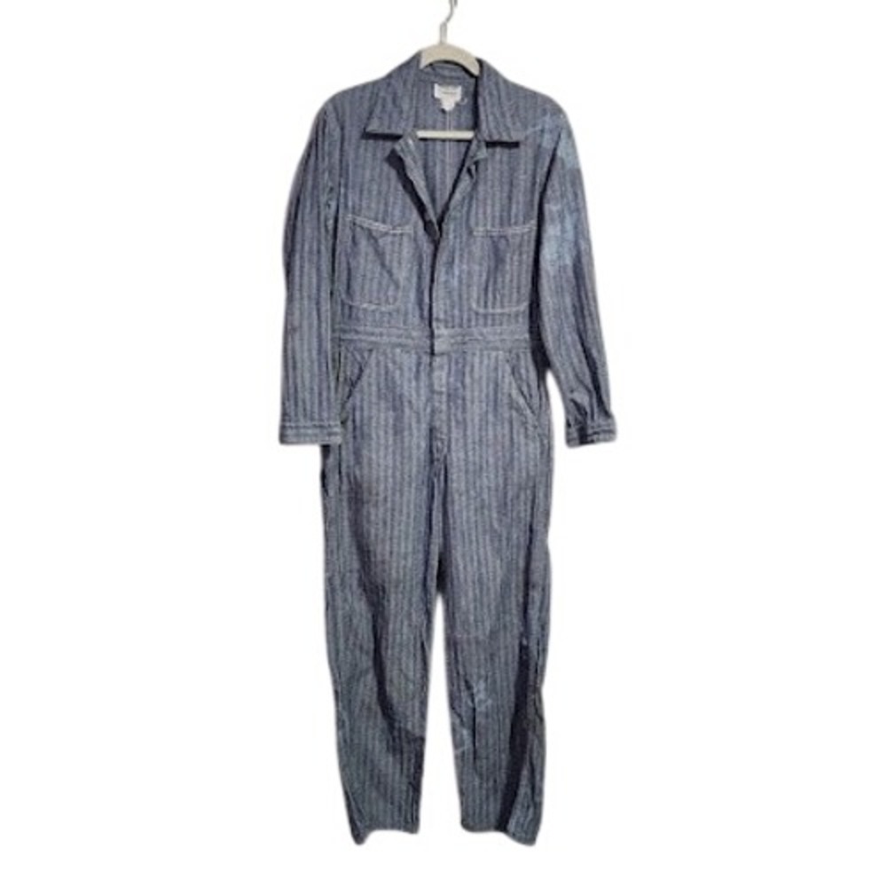MADEWELL 60s Herringbone Coverall Jumpsuit Blue White Workwear Boiler Suit